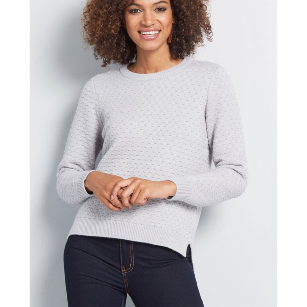 Modcloth Light Gray Textured Crew Neck Sweater